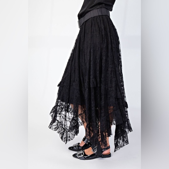 #85  Allover Lace Sharkbite Skirt - Black - Picture 6 of 7